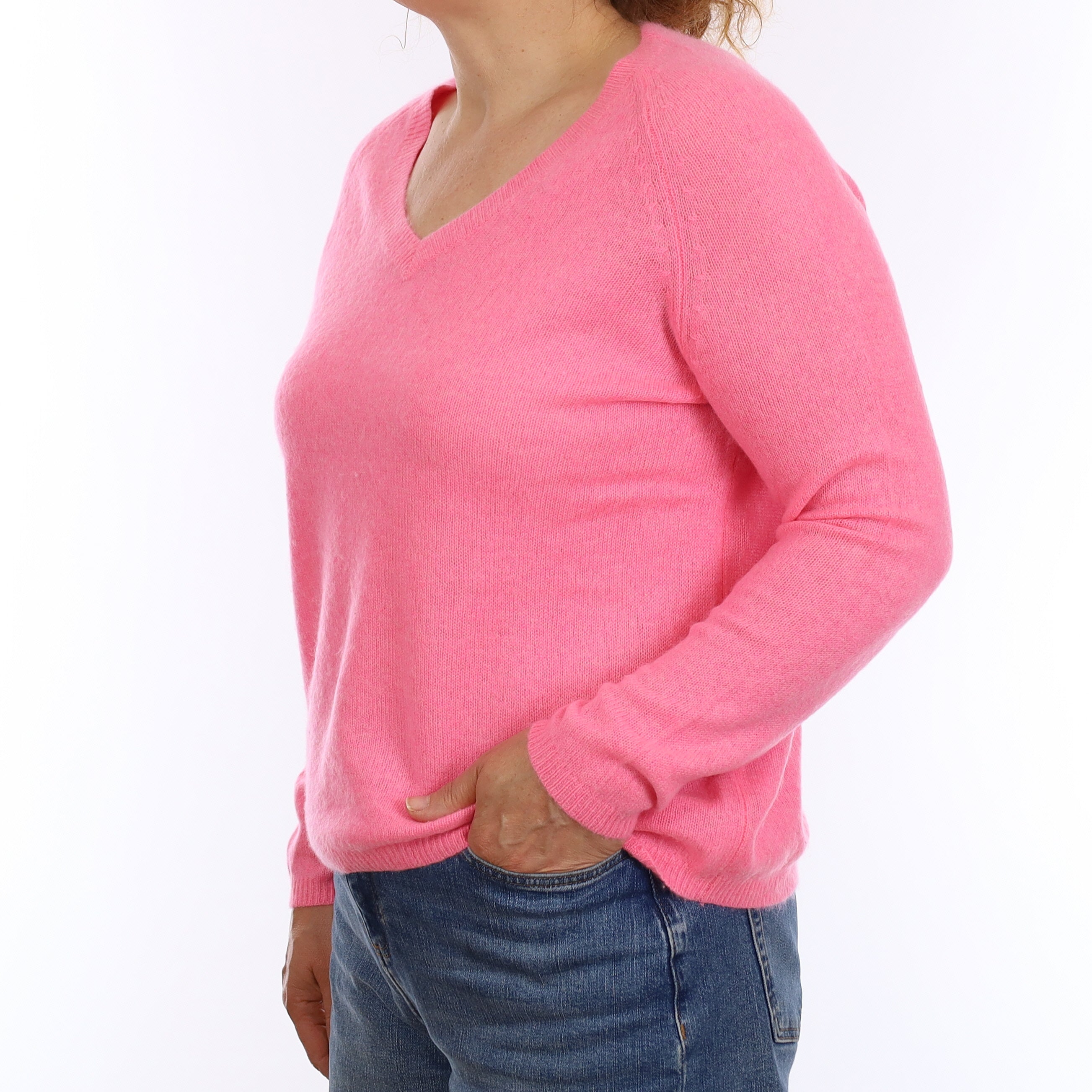 Bubblegum Pink Cashmere Slouchy V Neck Jumper Medium