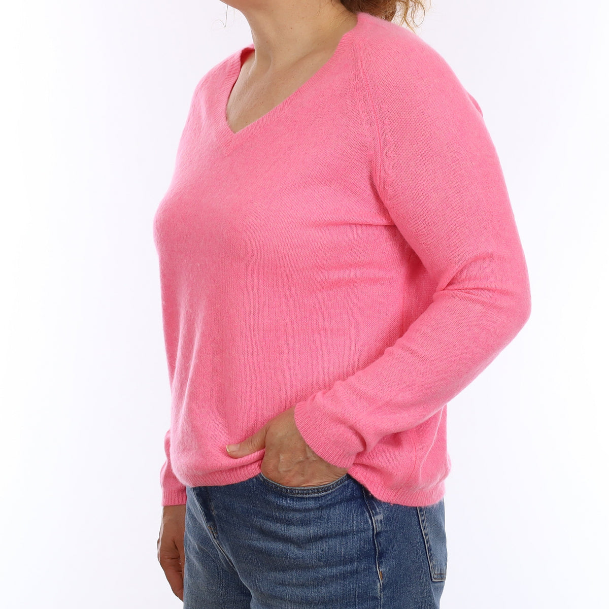 Bubblegum Pink Cashmere Slouchy V Neck Jumper Medium