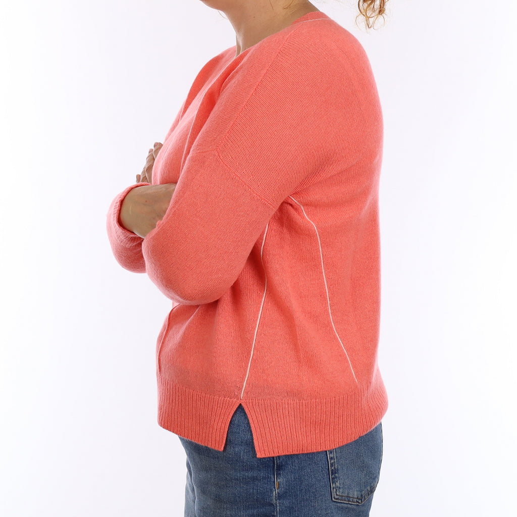 Coral Pink Cashmere V Neck Jumper Medium