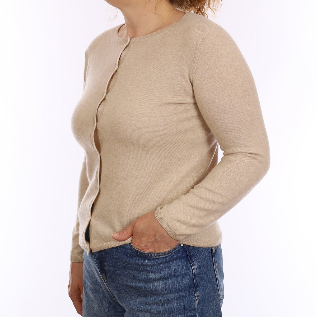 Fawn Cashmere Crew Neck Cardigan Medium