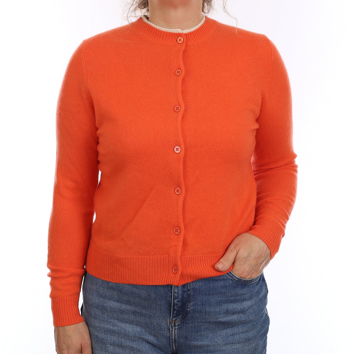 Tangerine Cashmere Crew Neck Cardigan Medium