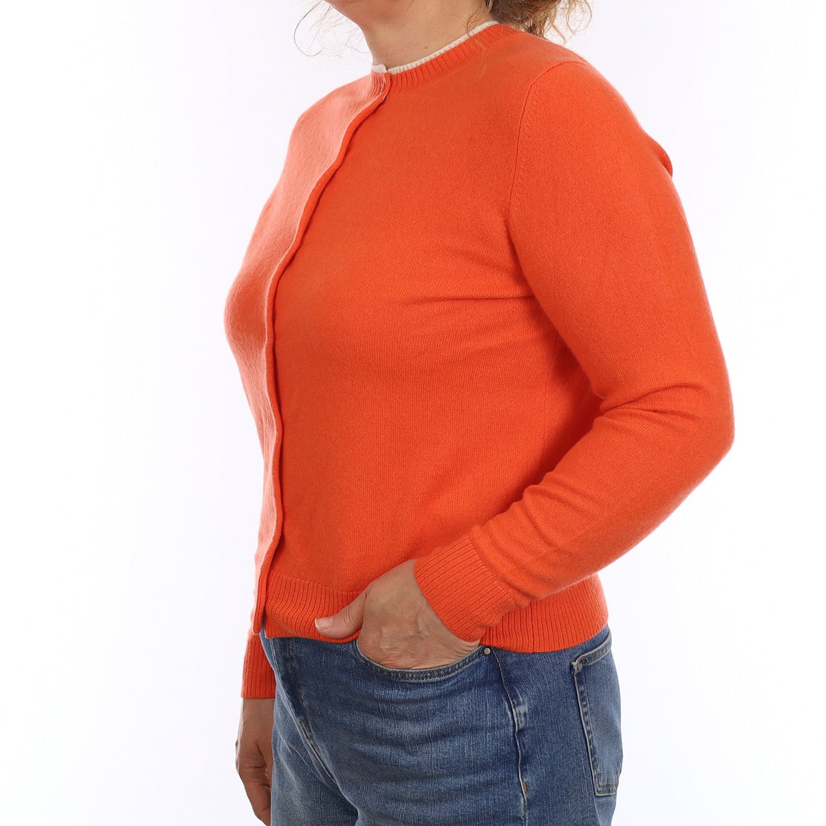 Tangerine Cashmere Crew Neck Cardigan Medium