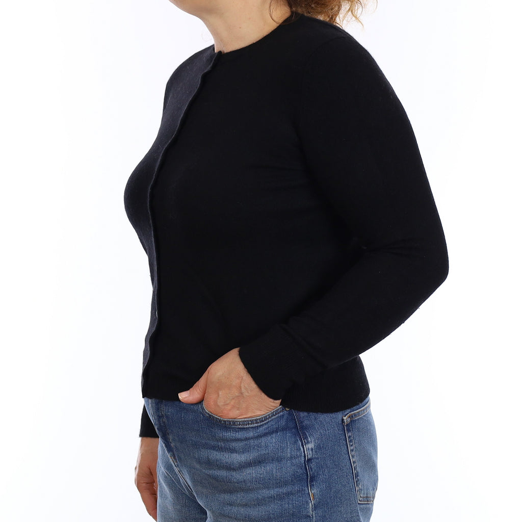 Black Cashmere Crew Neck Cardigan Medium