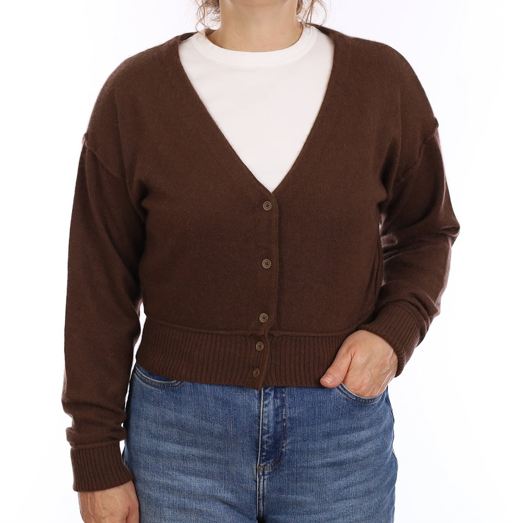 Chocolate Brown Cashmere V Neck Cardigan Medium