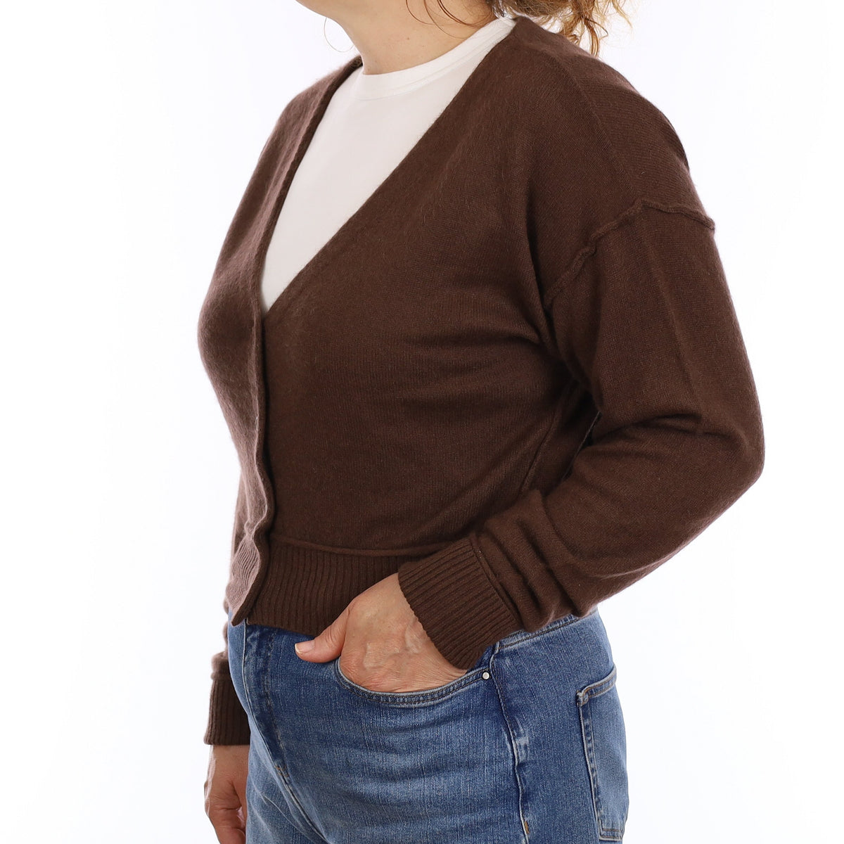 Chocolate Brown Cashmere V Neck Cardigan Medium