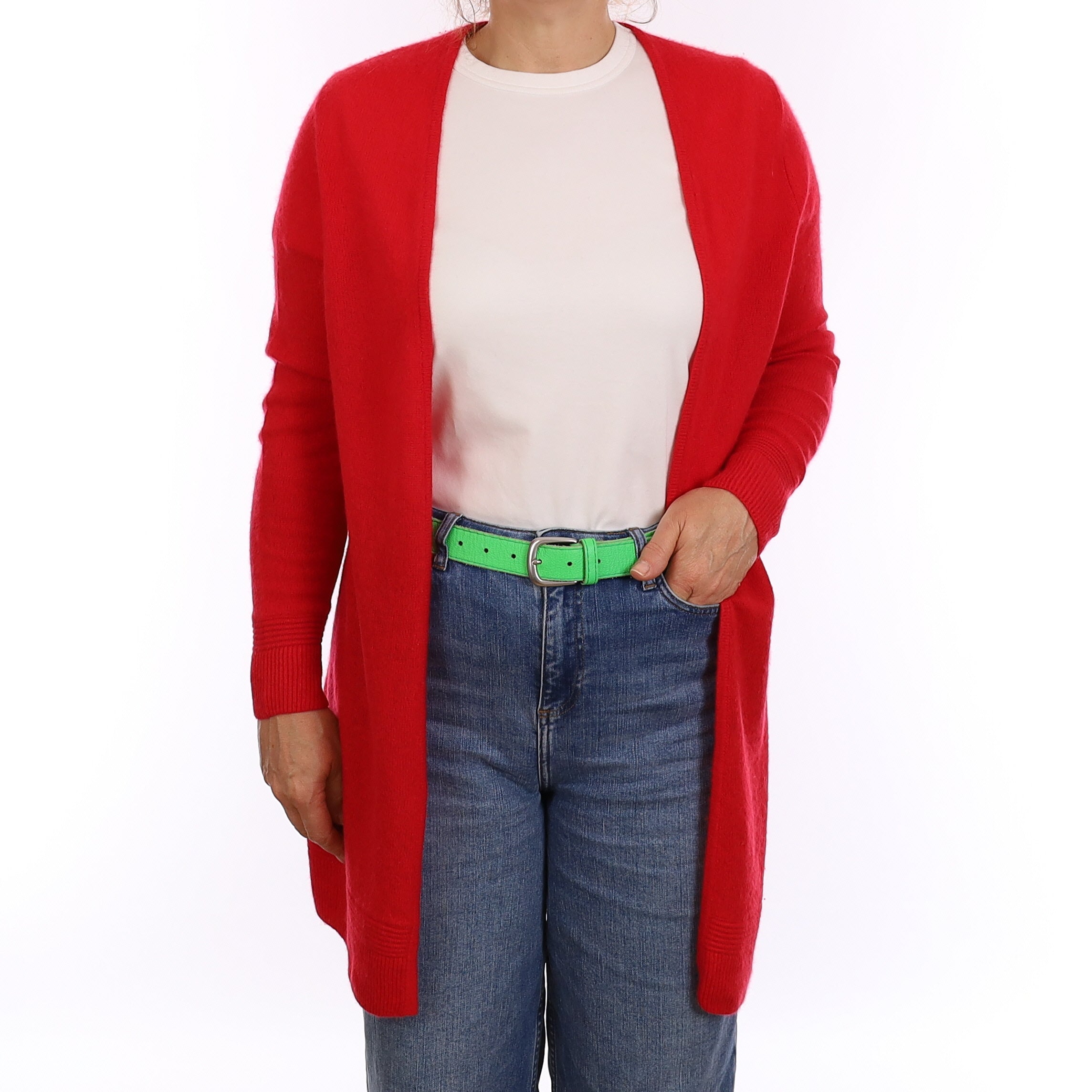 Berry Red Cashmere Longline Edge to Edge Cardigan Medium