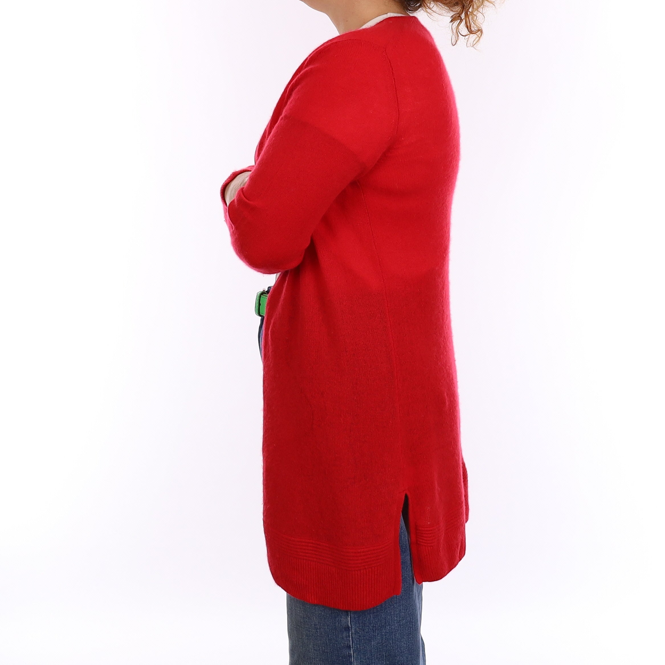 Berry Red Cashmere Longline Edge to Edge Cardigan Medium