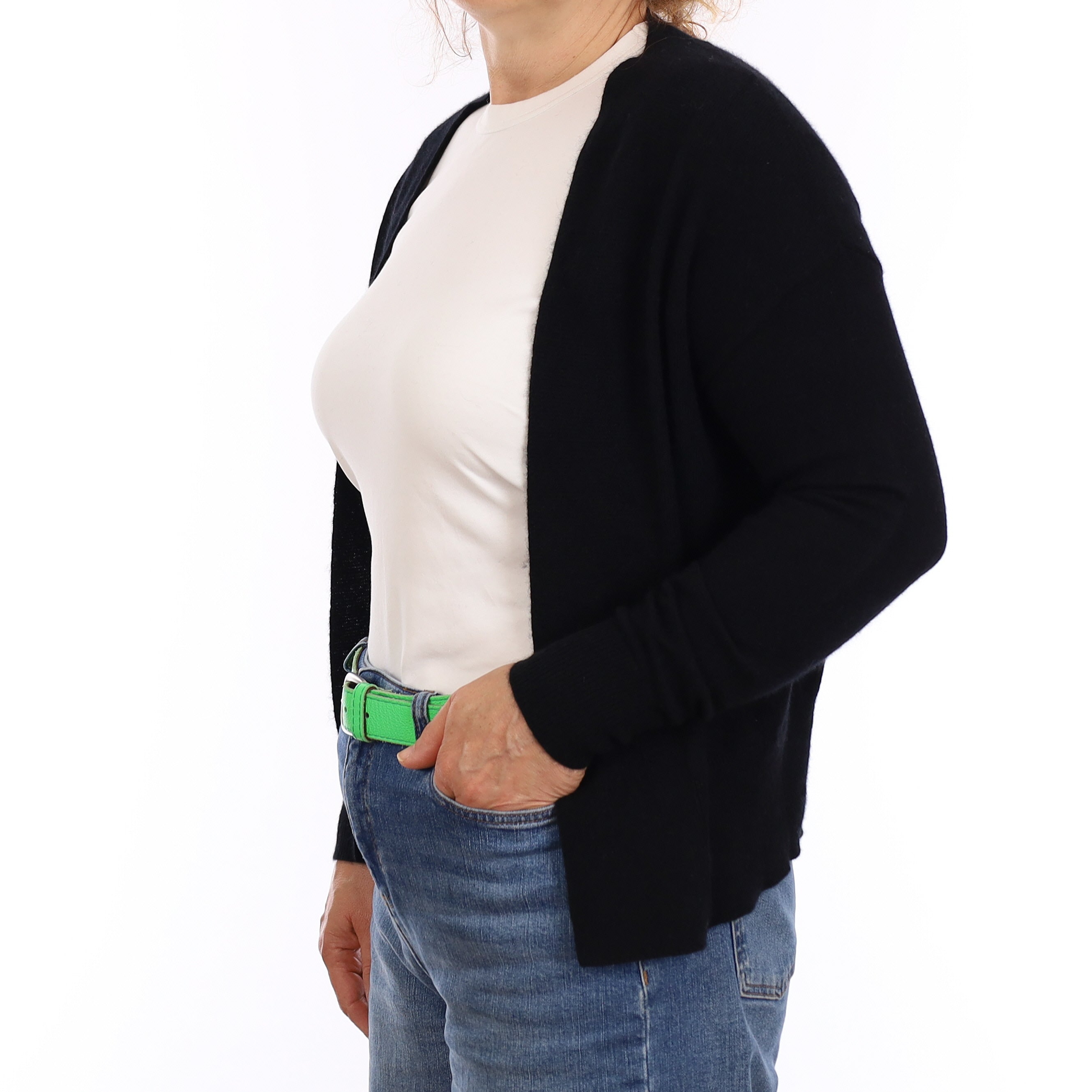 Black Cashmere Edge to Edge Cardigan Medium