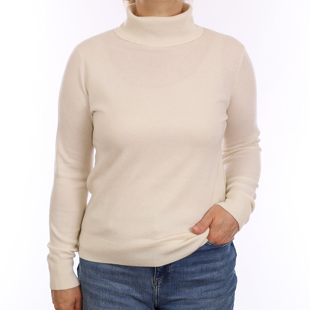 Winter White Cashmere Polo Neck Jumper Medium