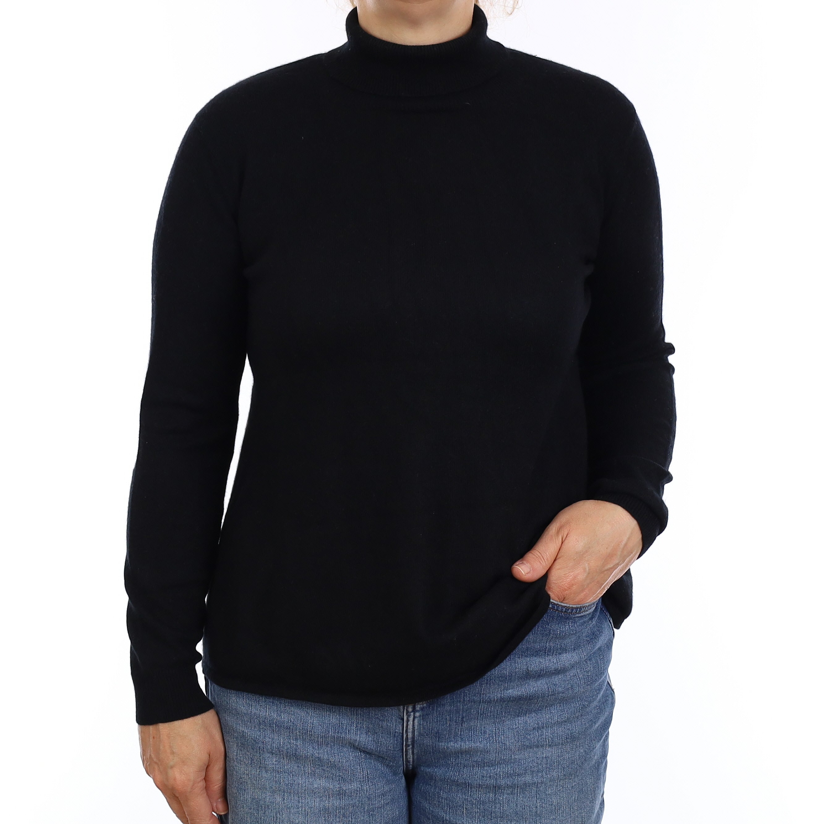 Black Cashmere A Line Polo Neck Jumper Medium