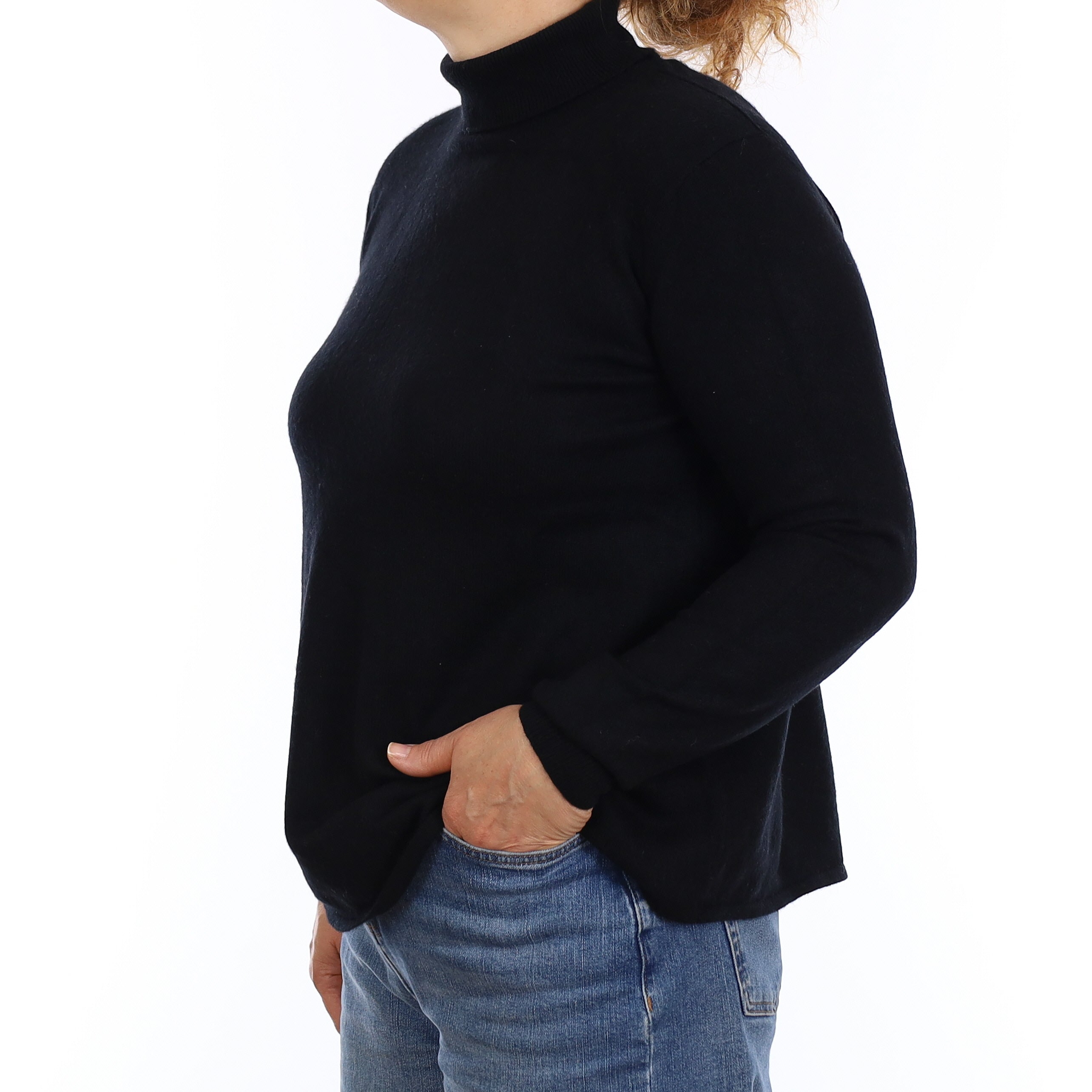 Black Cashmere A Line Polo Neck Jumper Medium