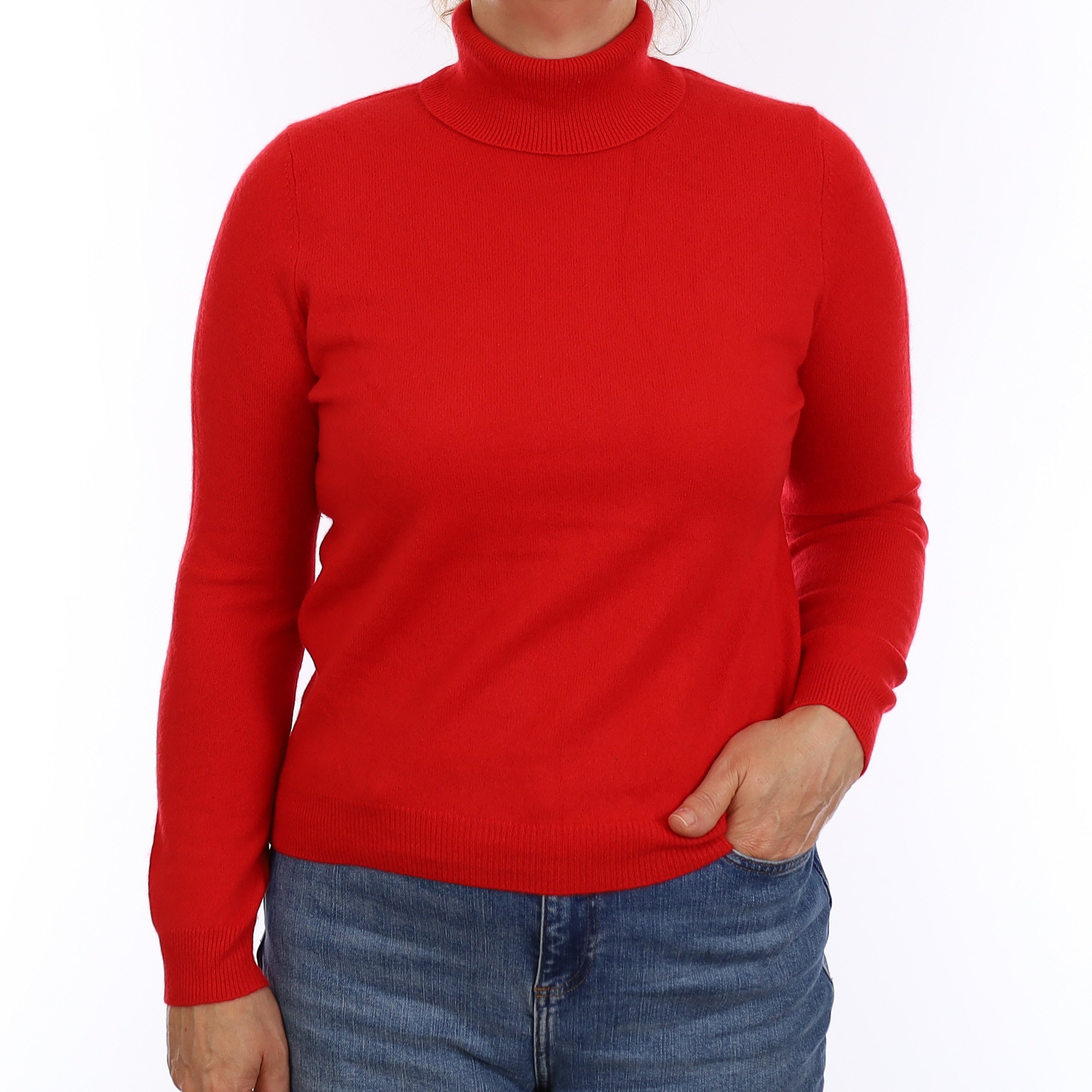 Vermillion Red Cashmere Polo Neck Jumper Medium