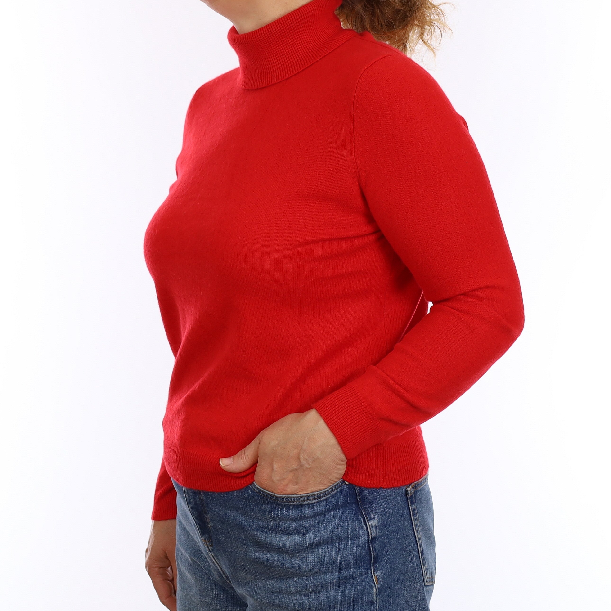 Vermillion Red Cashmere Polo Neck Jumper Medium