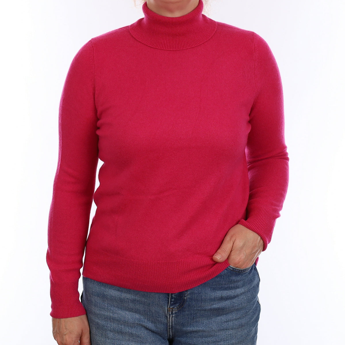 Fuchsia Pink Cashmere Polo Neck Jumper Medium