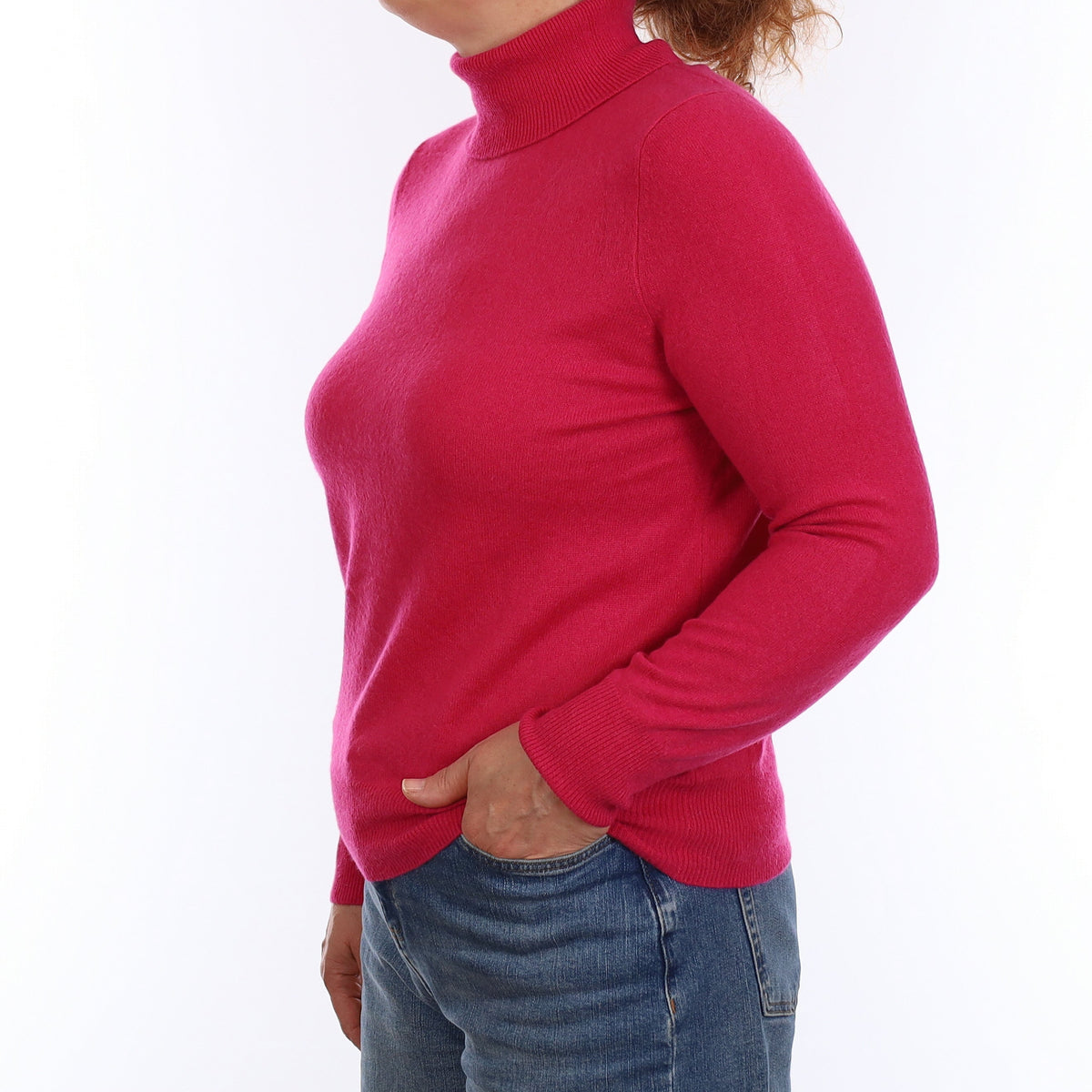 Fuchsia Pink Cashmere Polo Neck Jumper Medium