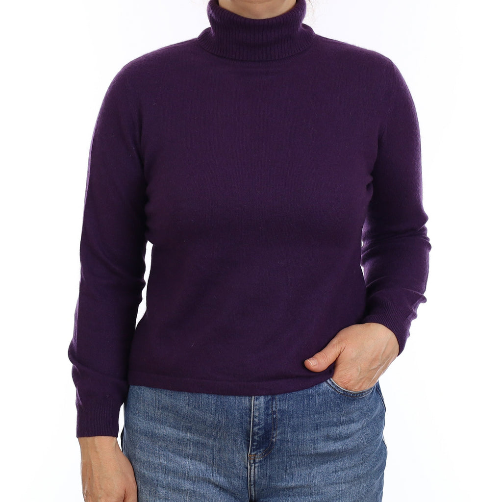 Iris Purple Cashmere Polo Neck Jumper Medium
