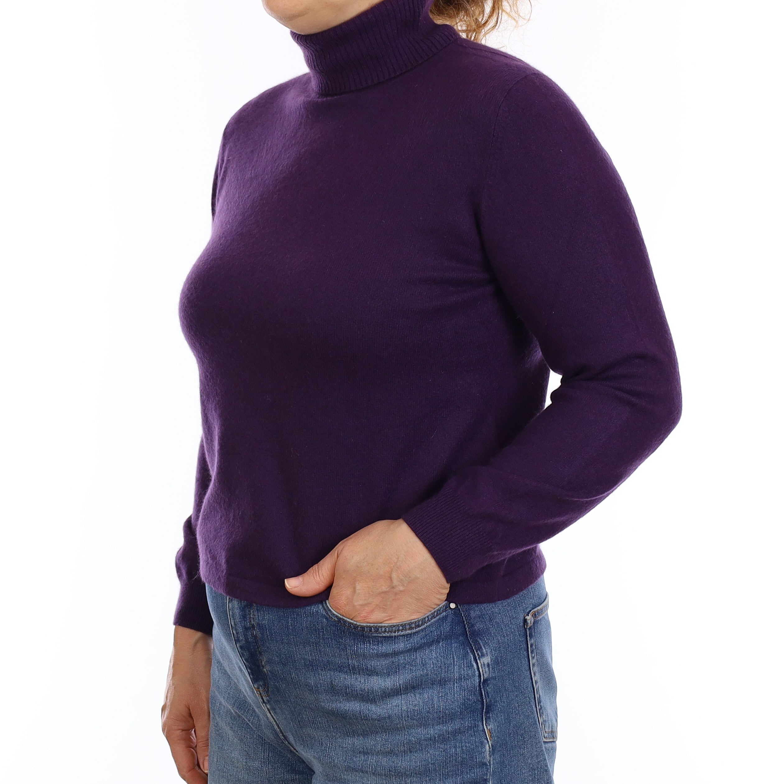 Iris Purple Cashmere Polo Neck Jumper Medium