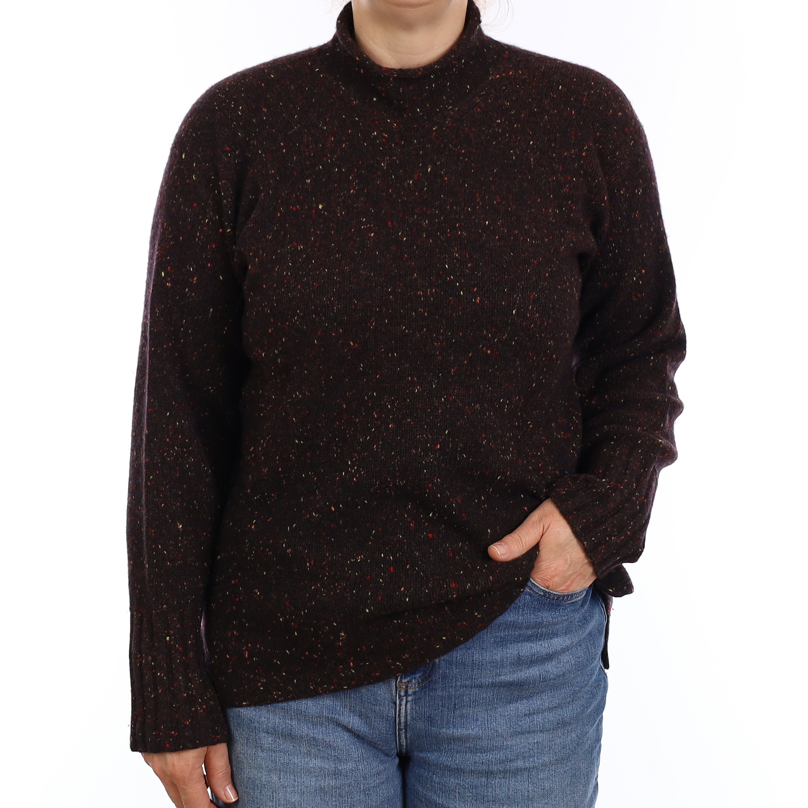 Dark Chocolate Flecked Cashmere Turtleneck Jumper Medium