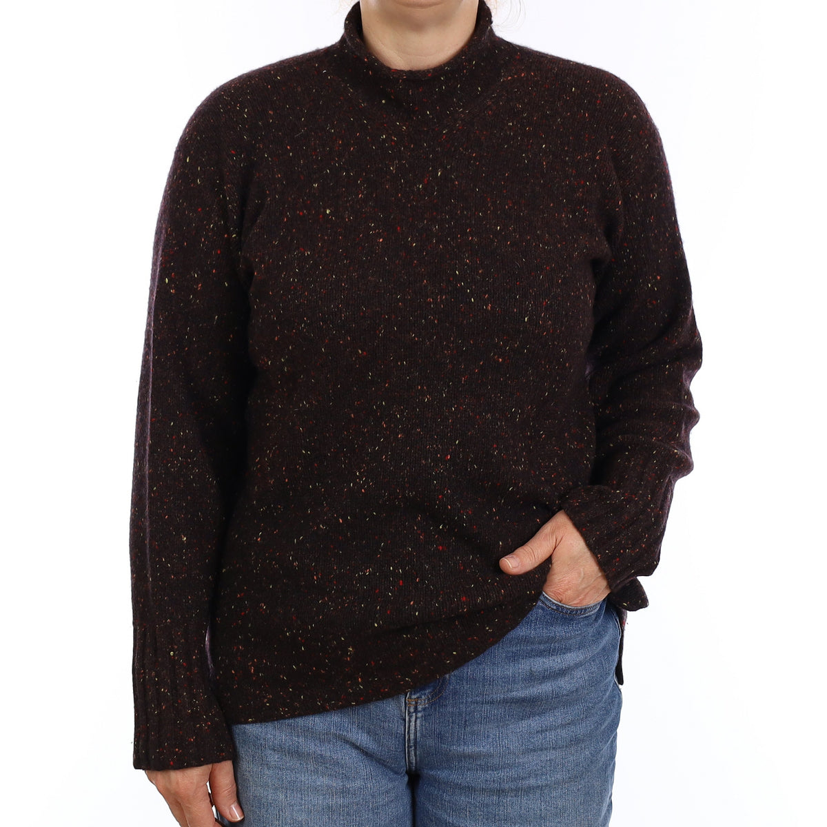 Dark Chocolate Flecked Cashmere Turtleneck Jumper Medium