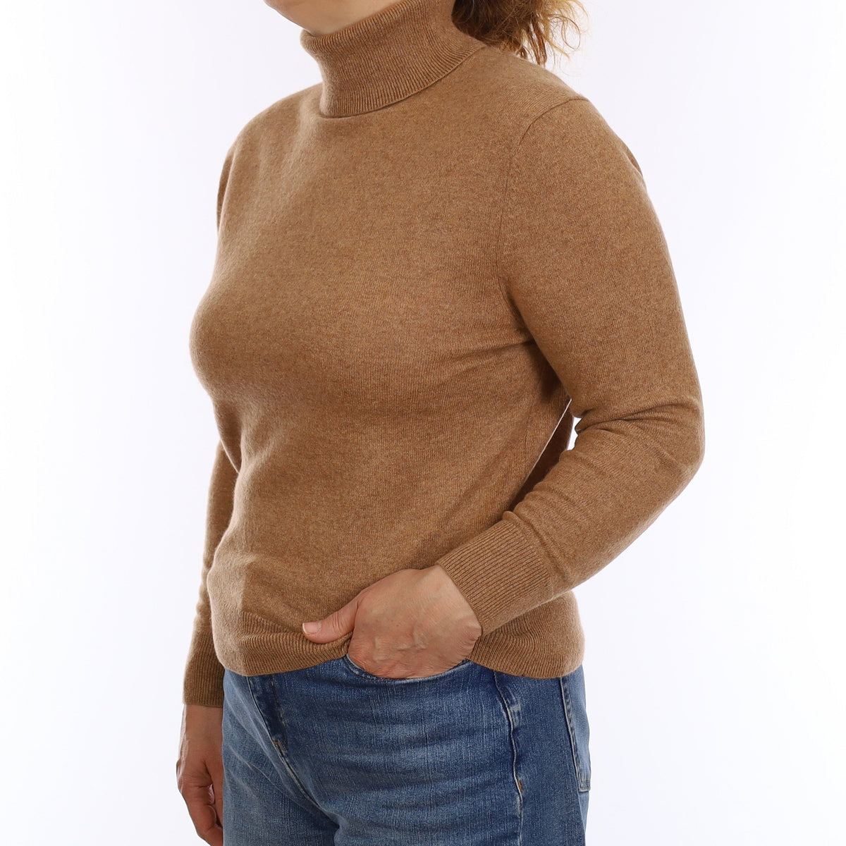 Toffee Brown Cashmere Polo Neck Jumper Medium
