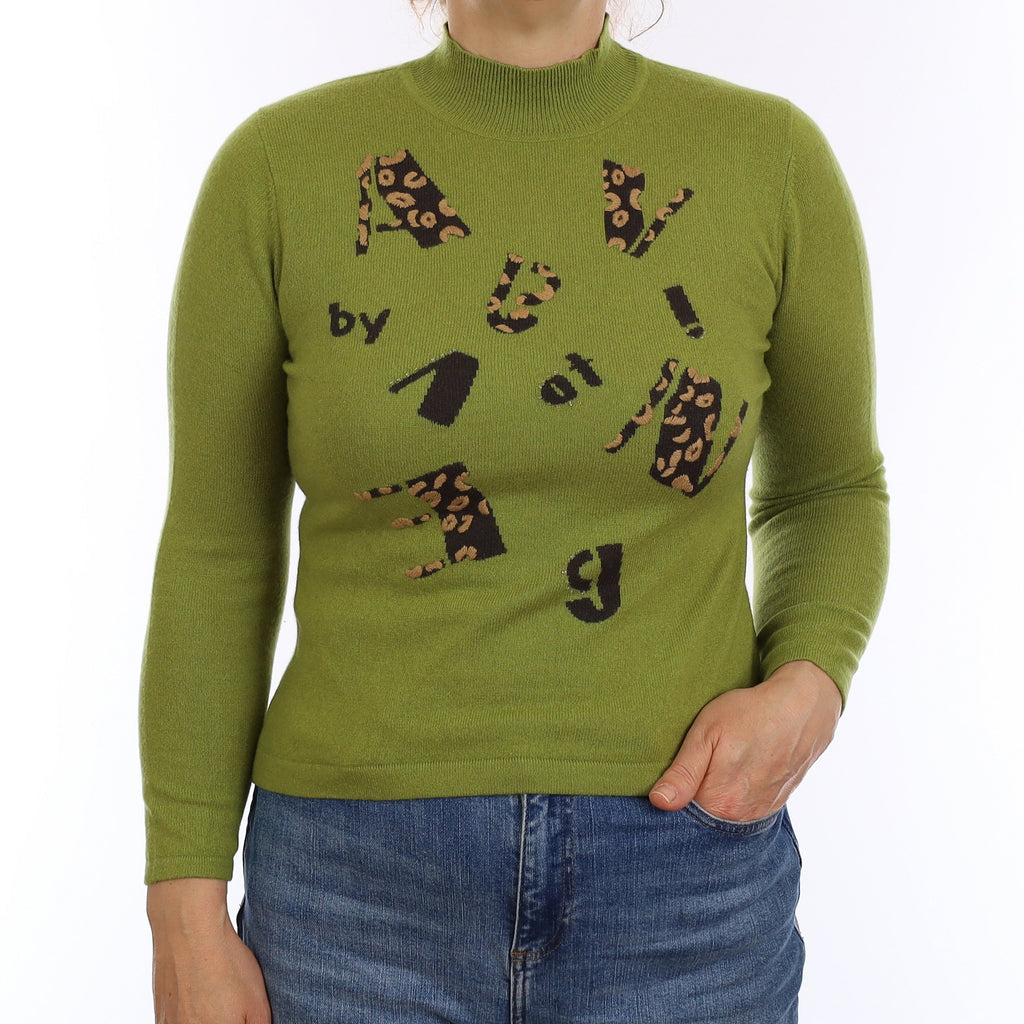 Pear Green Logo Cashmere Turtleneck Jumper Medium