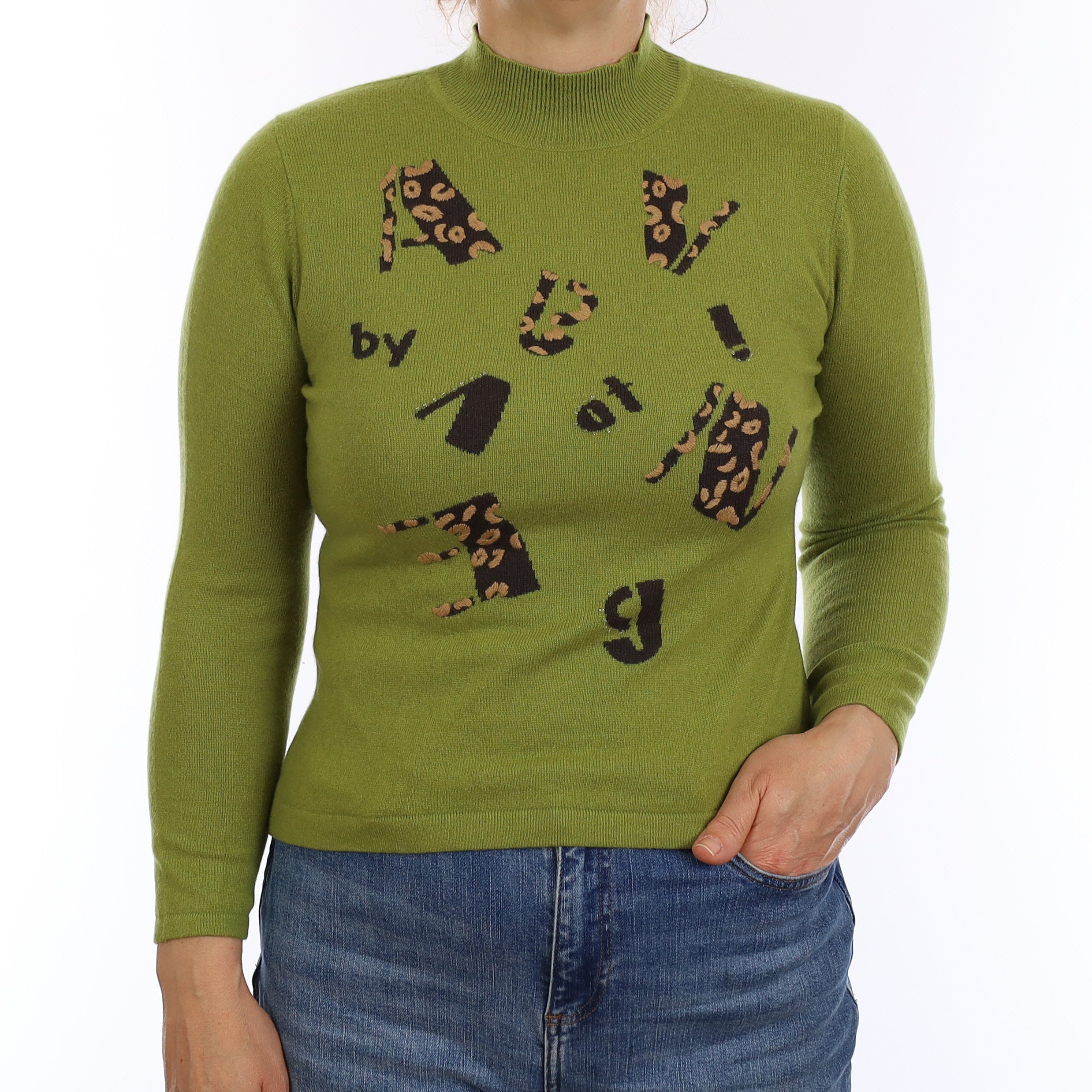 Pear Green Logo Cashmere Turtleneck Jumper Medium