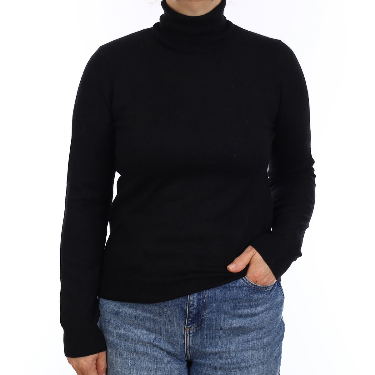 Black Cashmere Polo Neck Jumper Medium