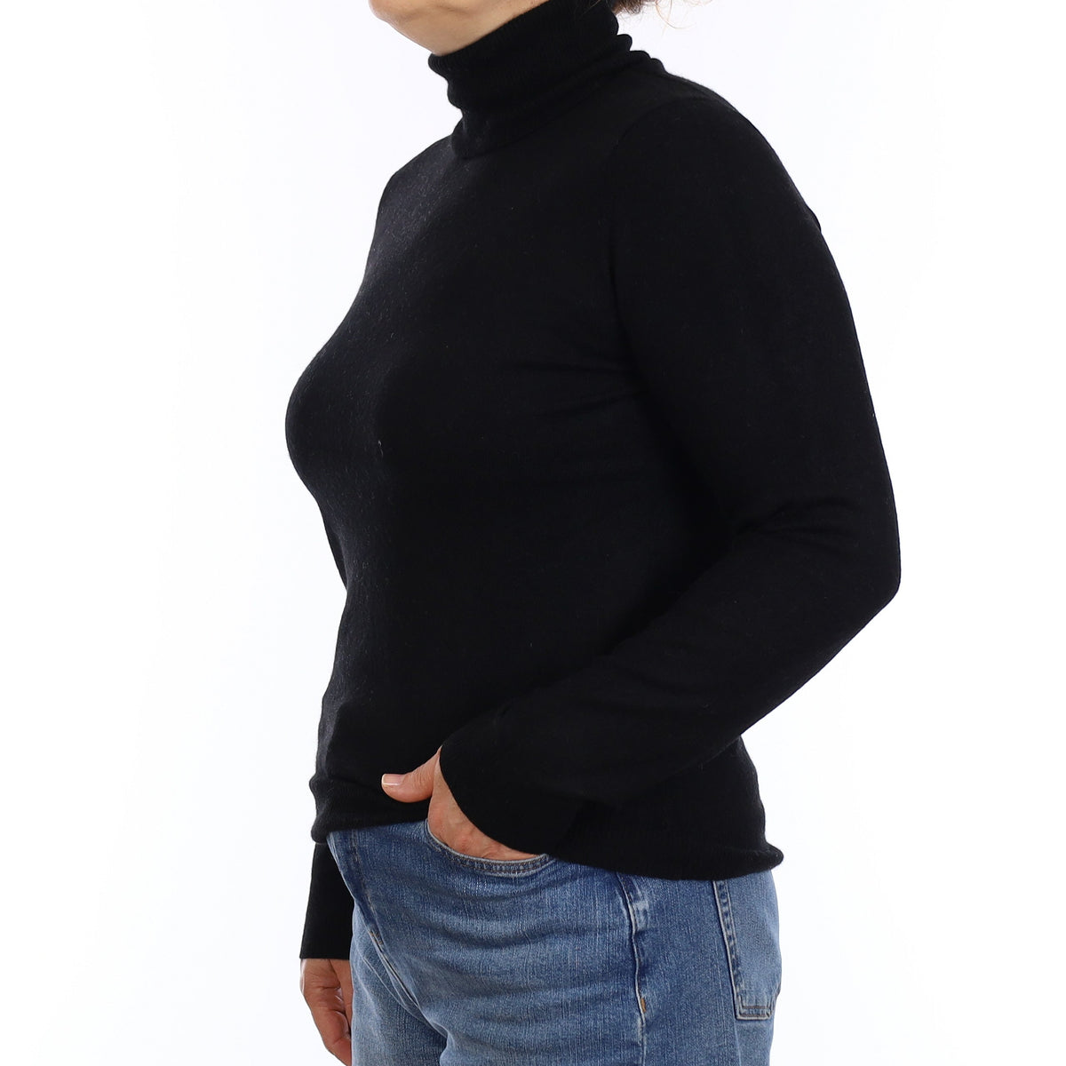 Black Cashmere Polo Neck Jumper Medium