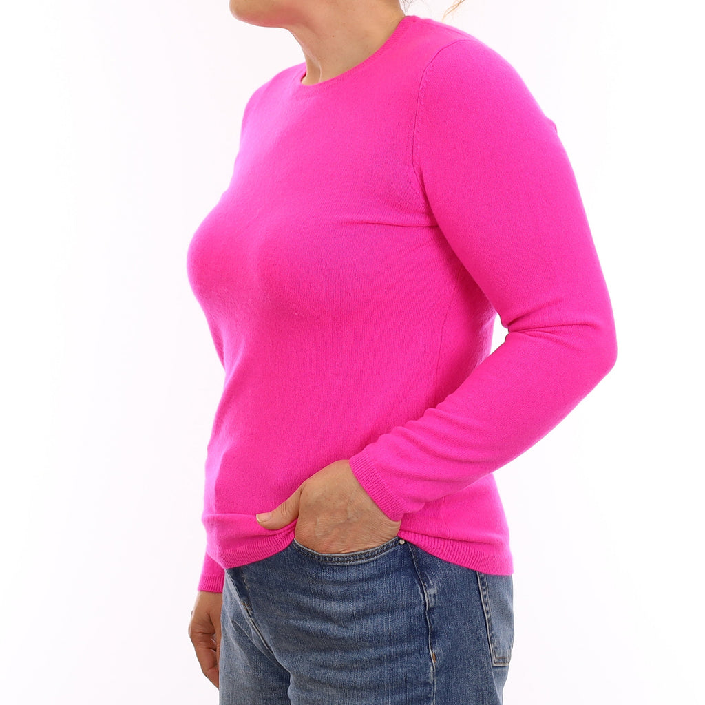 Neon Pink Cashmere Crew Neck Jumper Medium