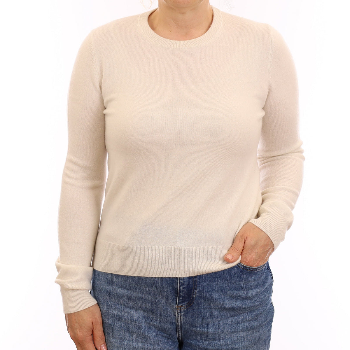 Winter White Cashmere Crew Neck Jumper Medium