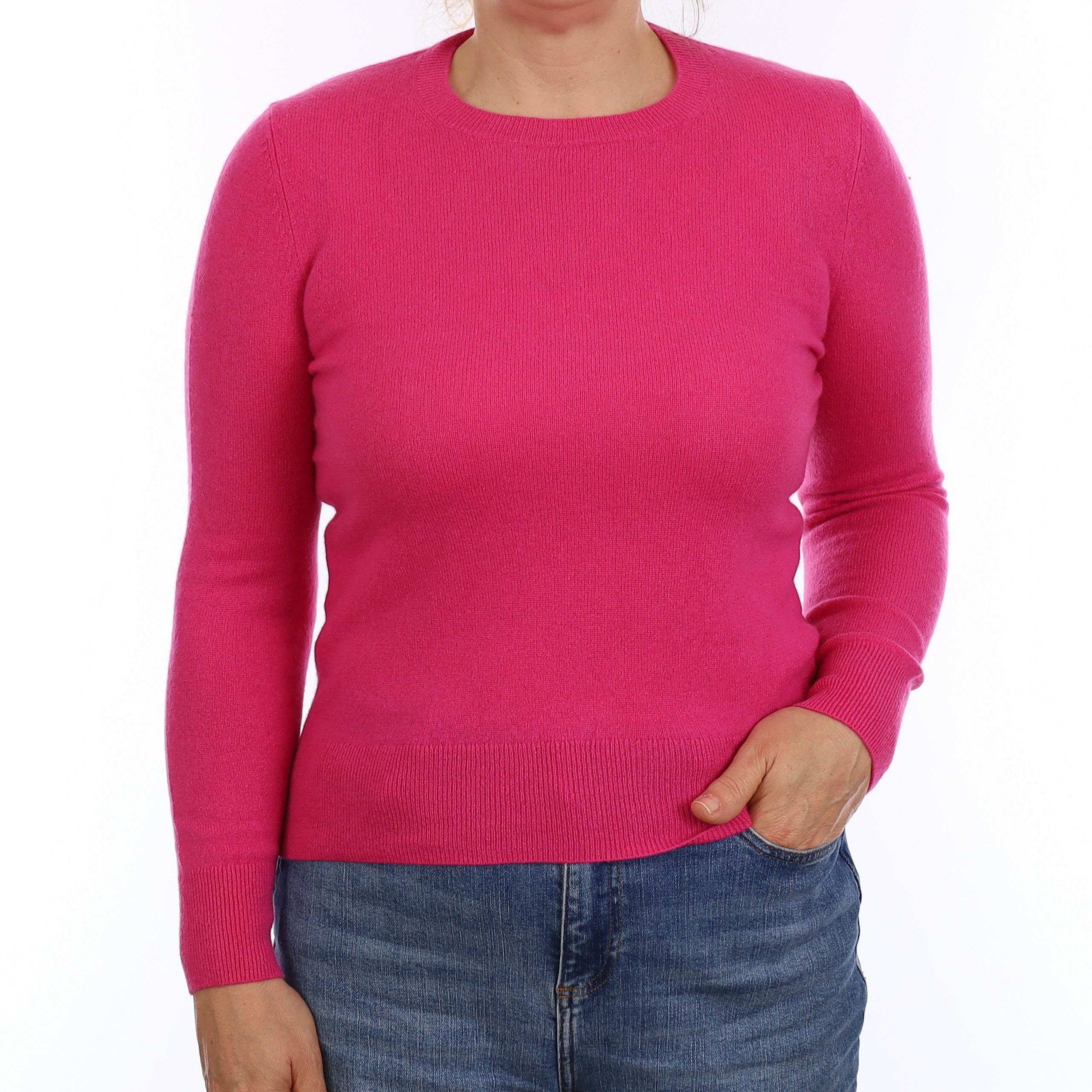 Fuchsia Pink Cashmere Crew Neck Jumper Medium