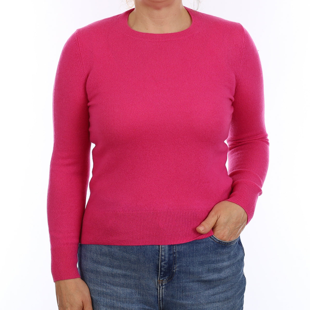 Fuchsia Pink Cashmere Crew Neck Jumper Medium