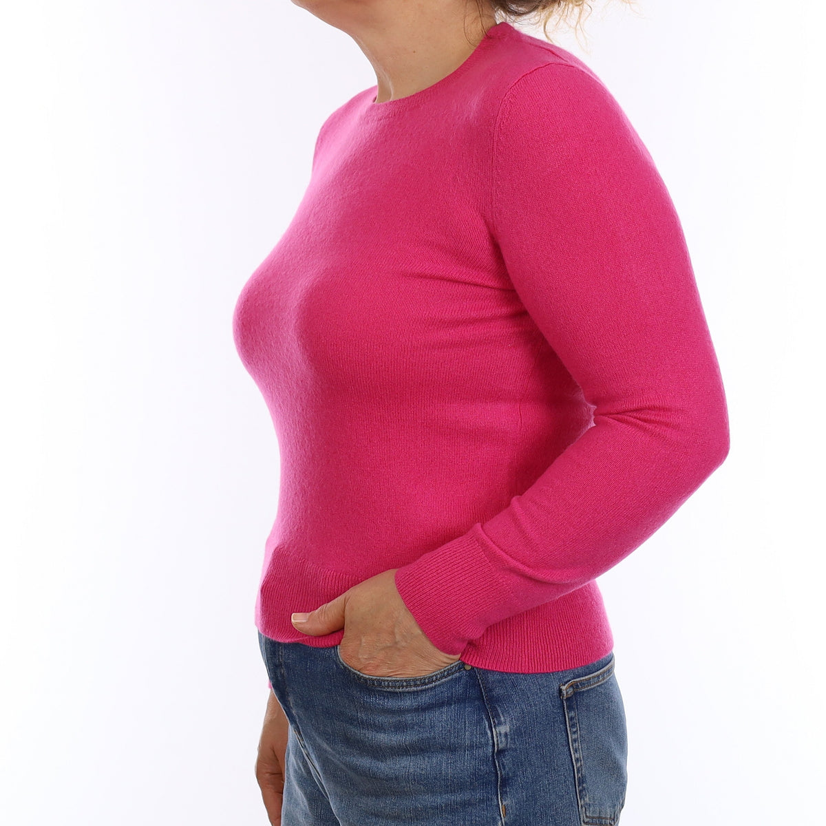 Fuchsia Pink Cashmere Crew Neck Jumper Medium
