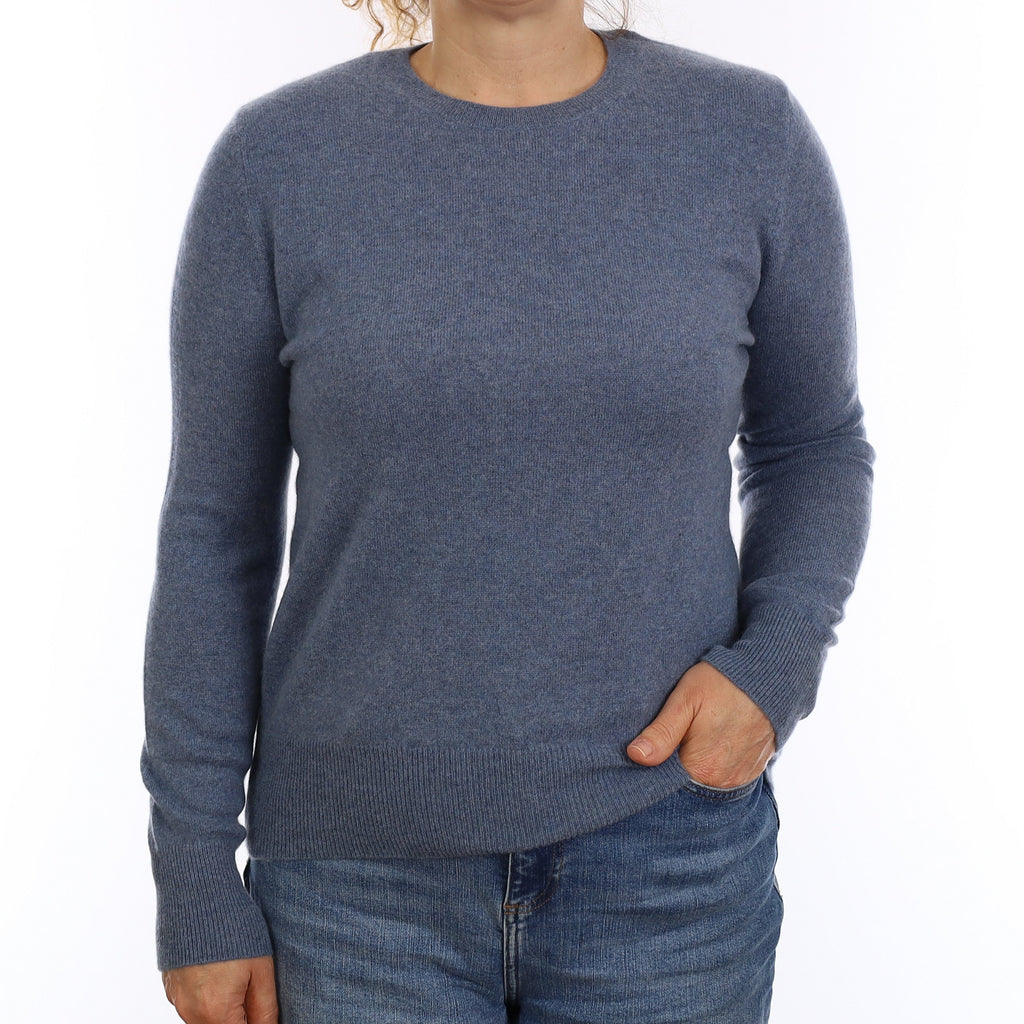 Dusky Blue Cashmere Crew Neck Jumper Medium