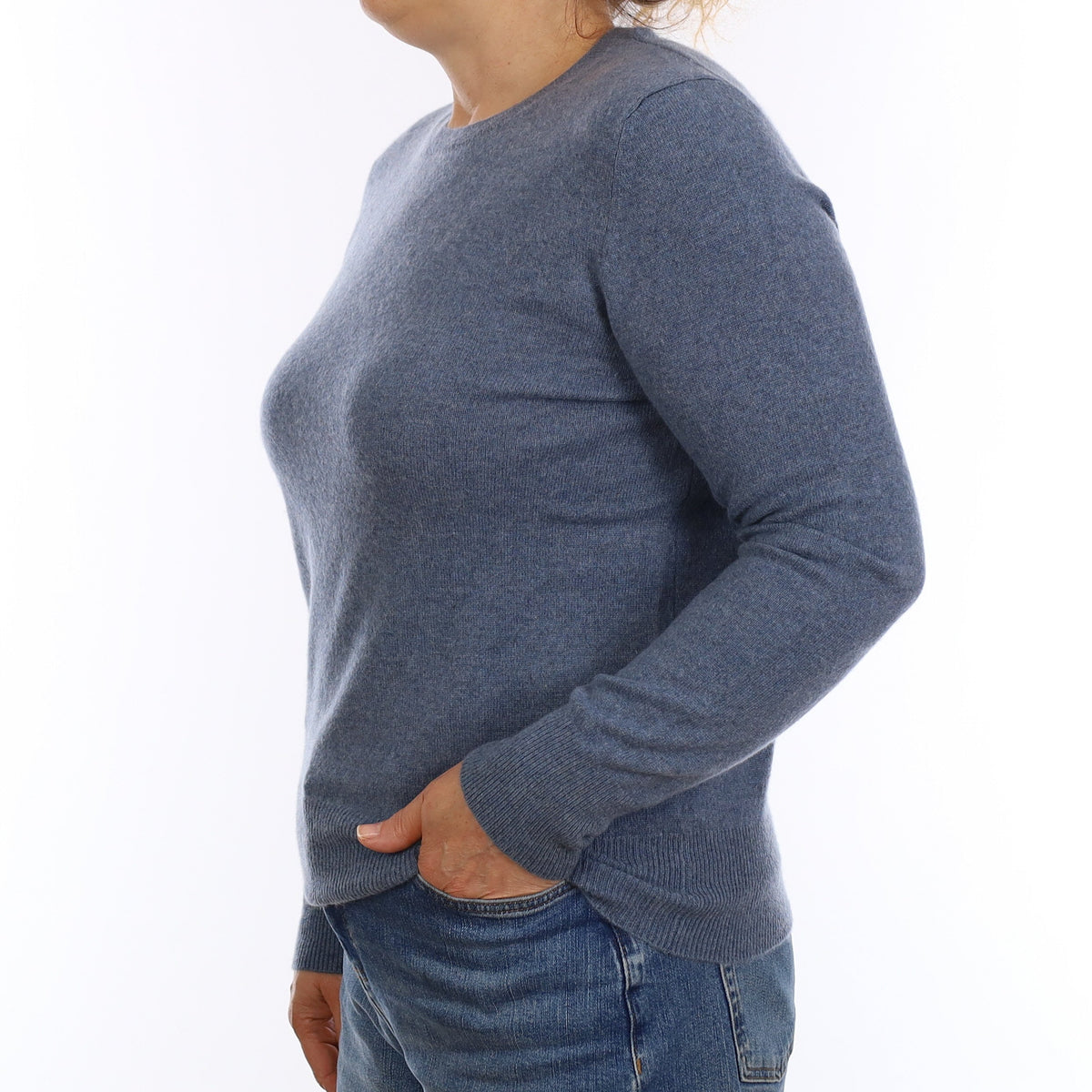 Dusky Blue Cashmere Crew Neck Jumper Medium