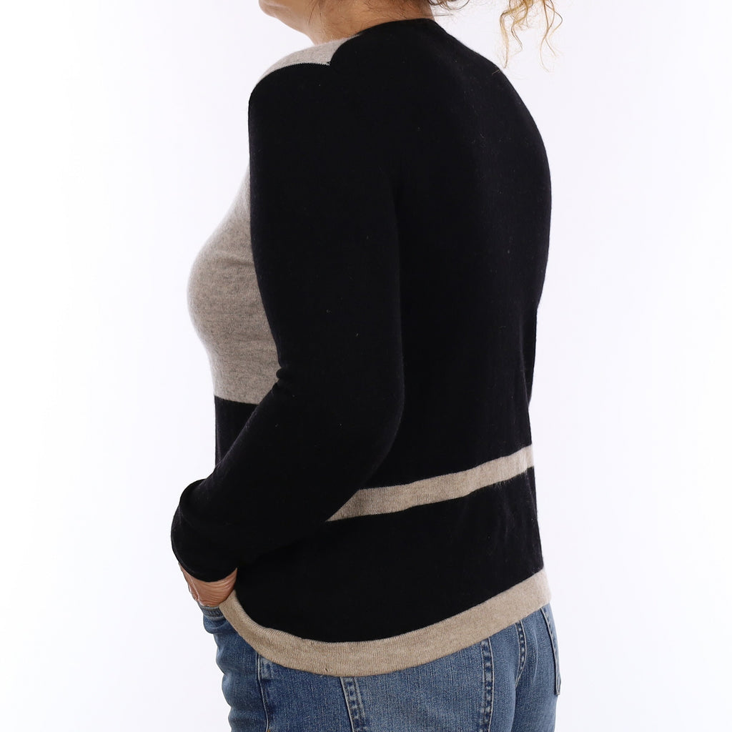 Black Colour Block Cashmere Crew Neck Jumper Medium