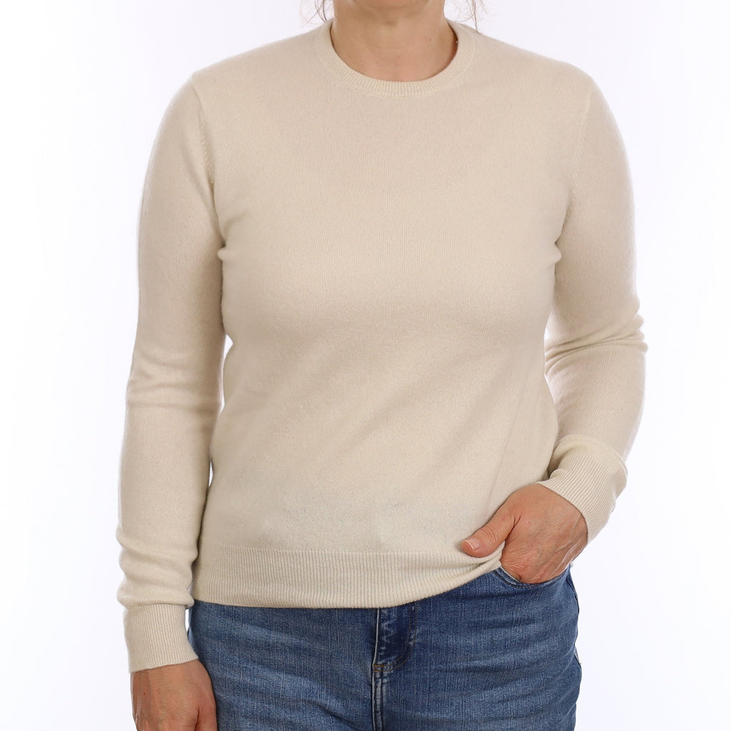 Ivory Cashmere Crew Neck Jumper Medium