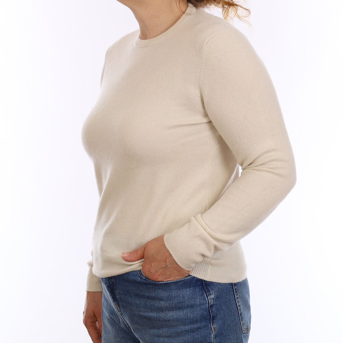 Ivory Cashmere Crew Neck Jumper Medium