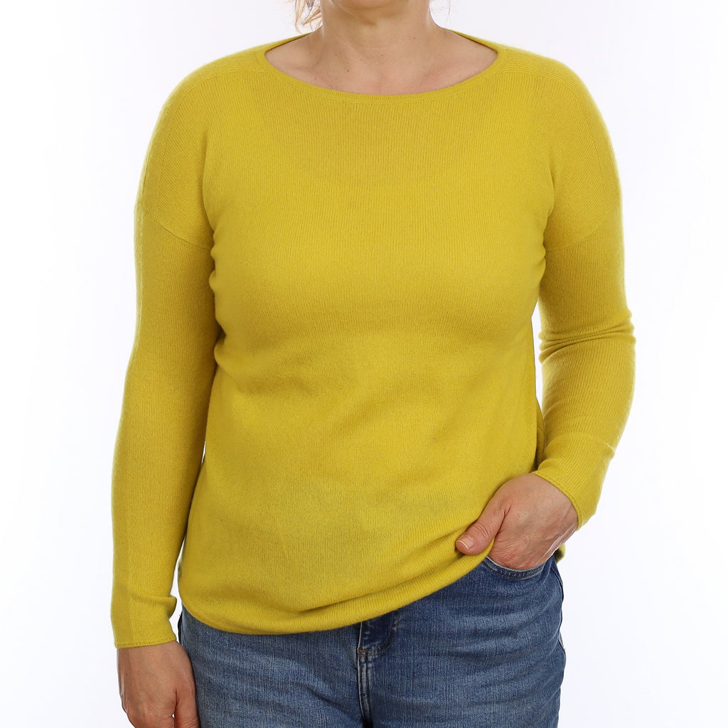 Sunflower Yellow Cashmere Boat Neck Jumper Medium