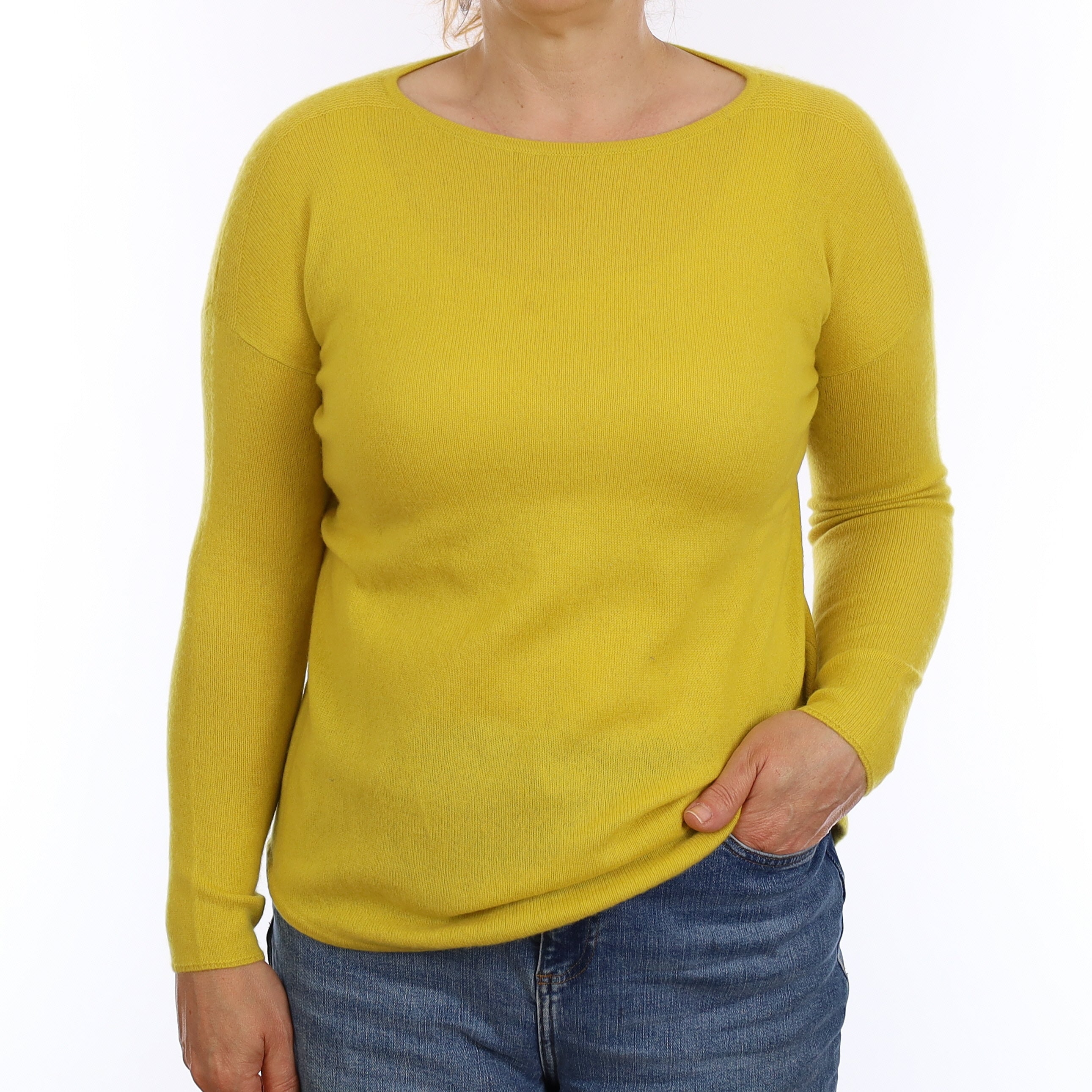 Sunflower Yellow Cashmere Boat Neck Jumper Medium