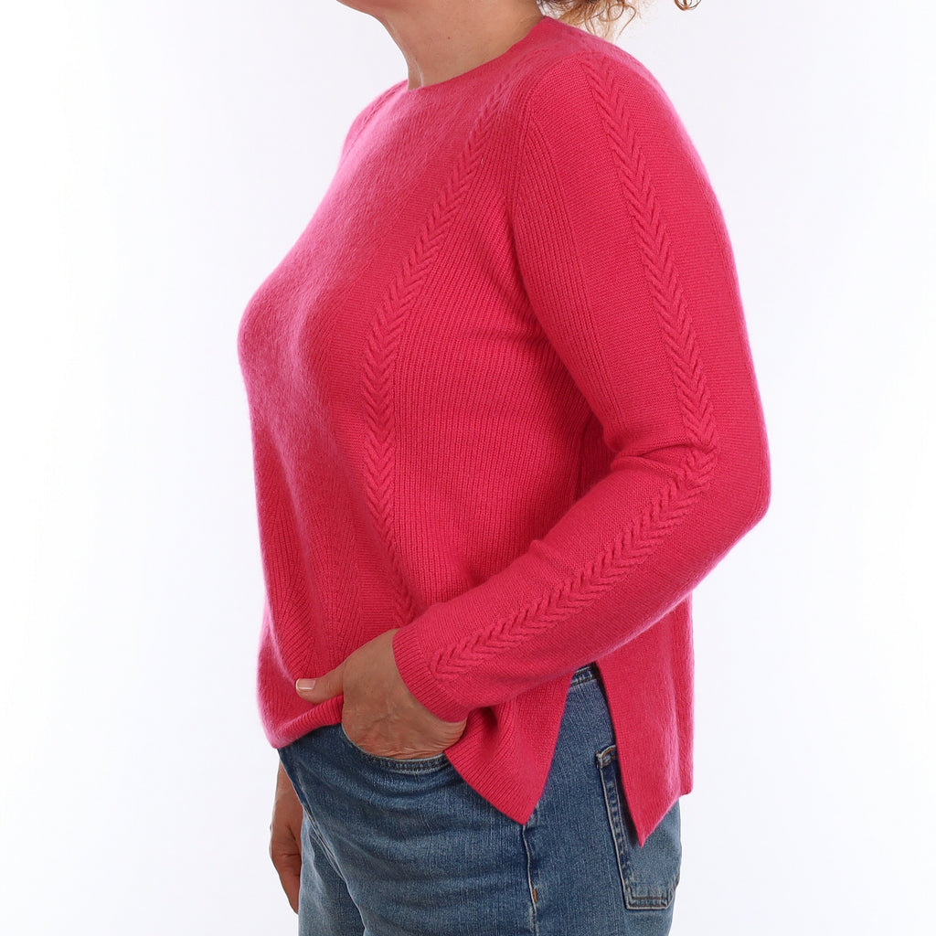 Rose Pink Textured Cashmere Crew Neck Jumper Medium