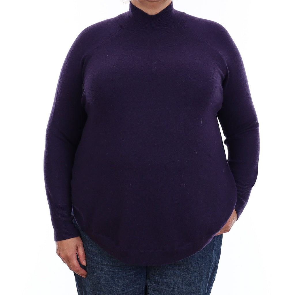 Deep Purple Cashmere Scooped Hem Turtleneck Jumper Extra Large