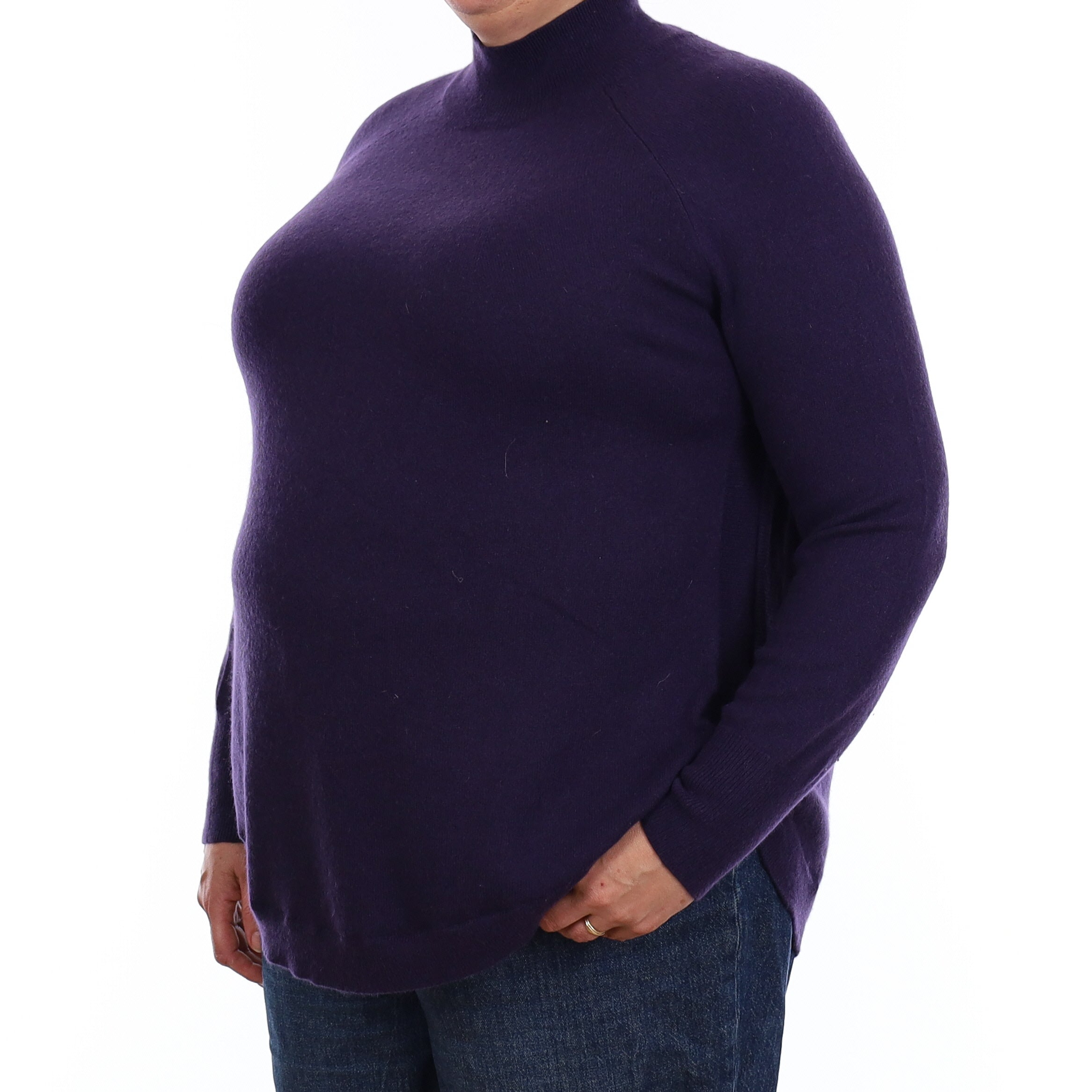 Deep Purple Cashmere Scooped Hem Turtleneck Jumper Extra Large