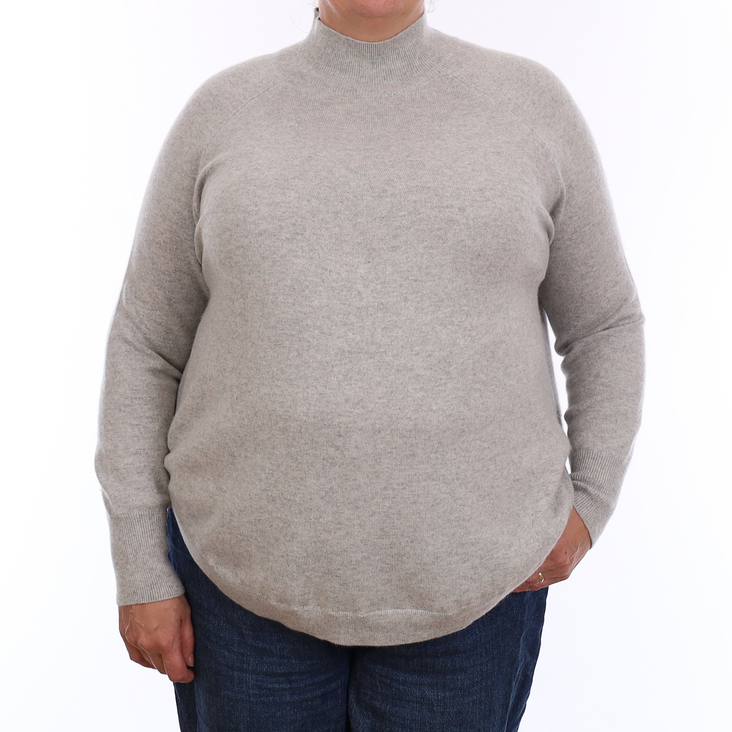 Mist Grey Cashmere Scooped Hem Turtleneck Jumper Extra Large