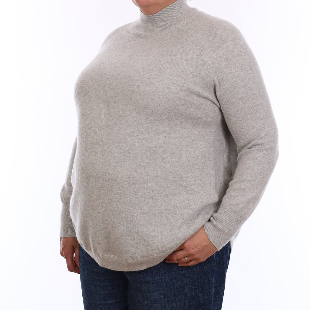 Mist Grey Cashmere Scooped Hem Turtleneck Jumper Extra Large