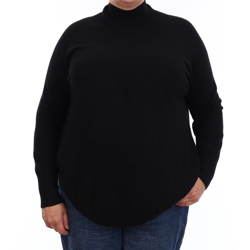 Black Cashmere Scooped Hem Turtleneck Jumper Extra Large