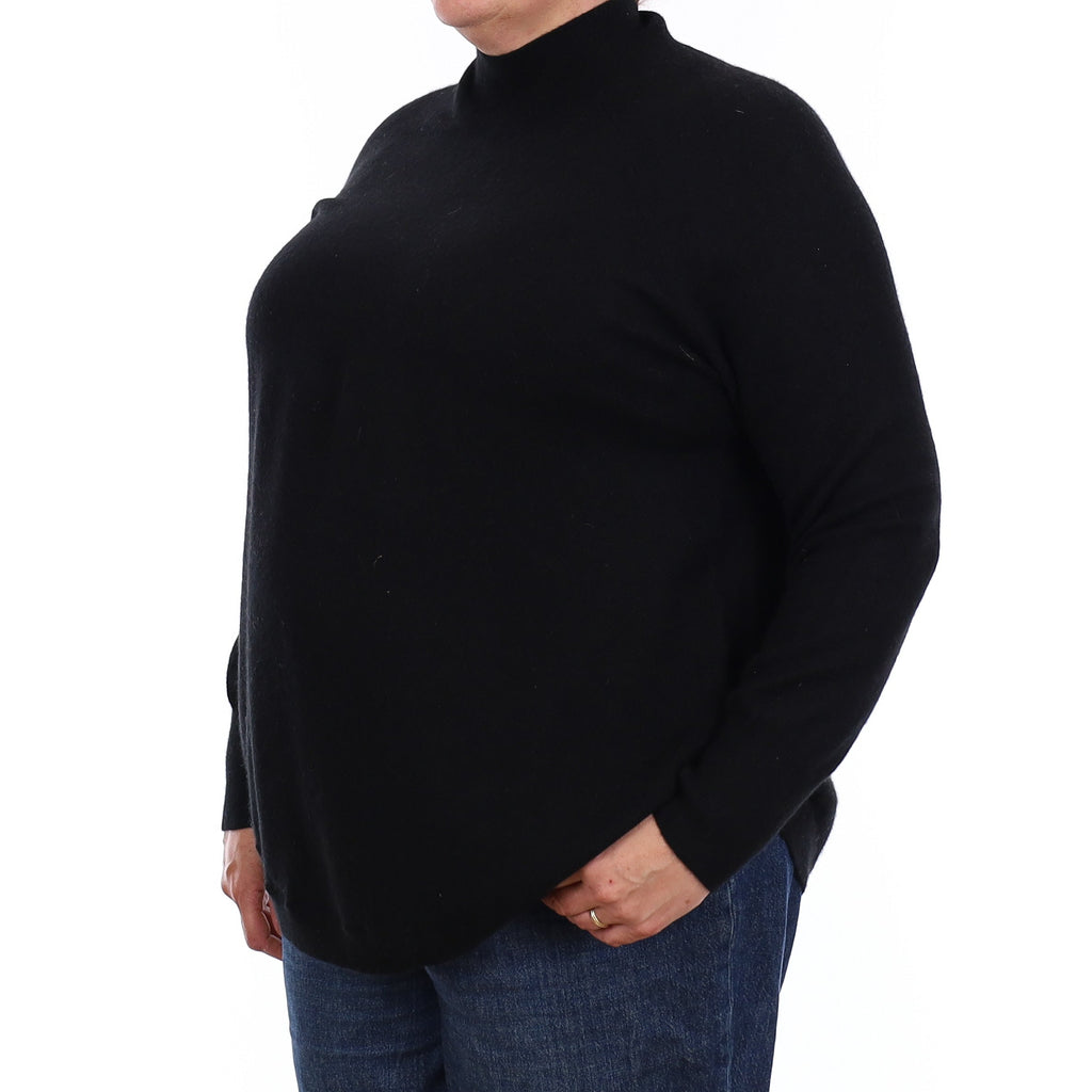 Black Cashmere Scooped Hem Turtleneck Jumper Extra Large