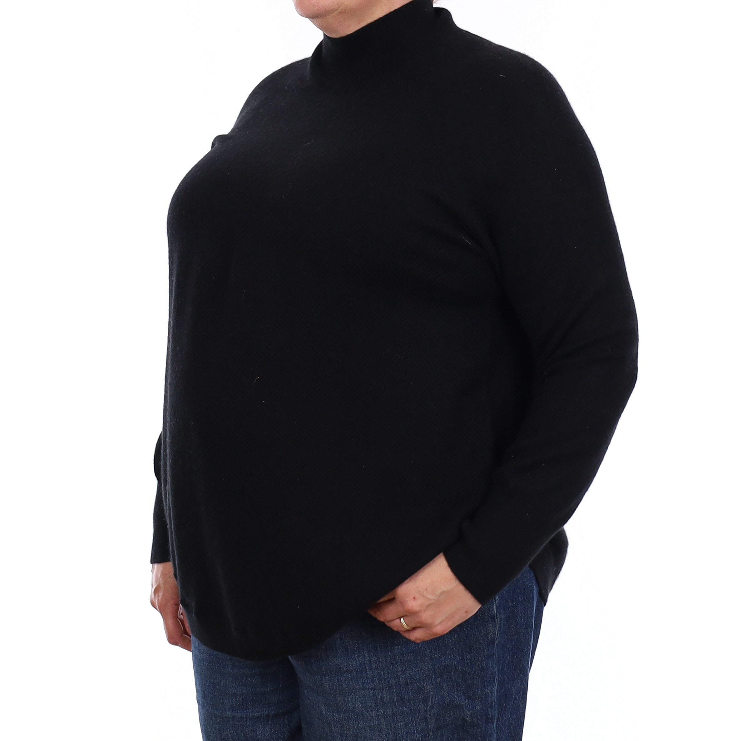 Black Cashmere Scooped Hem Turtleneck Jumper Extra Large