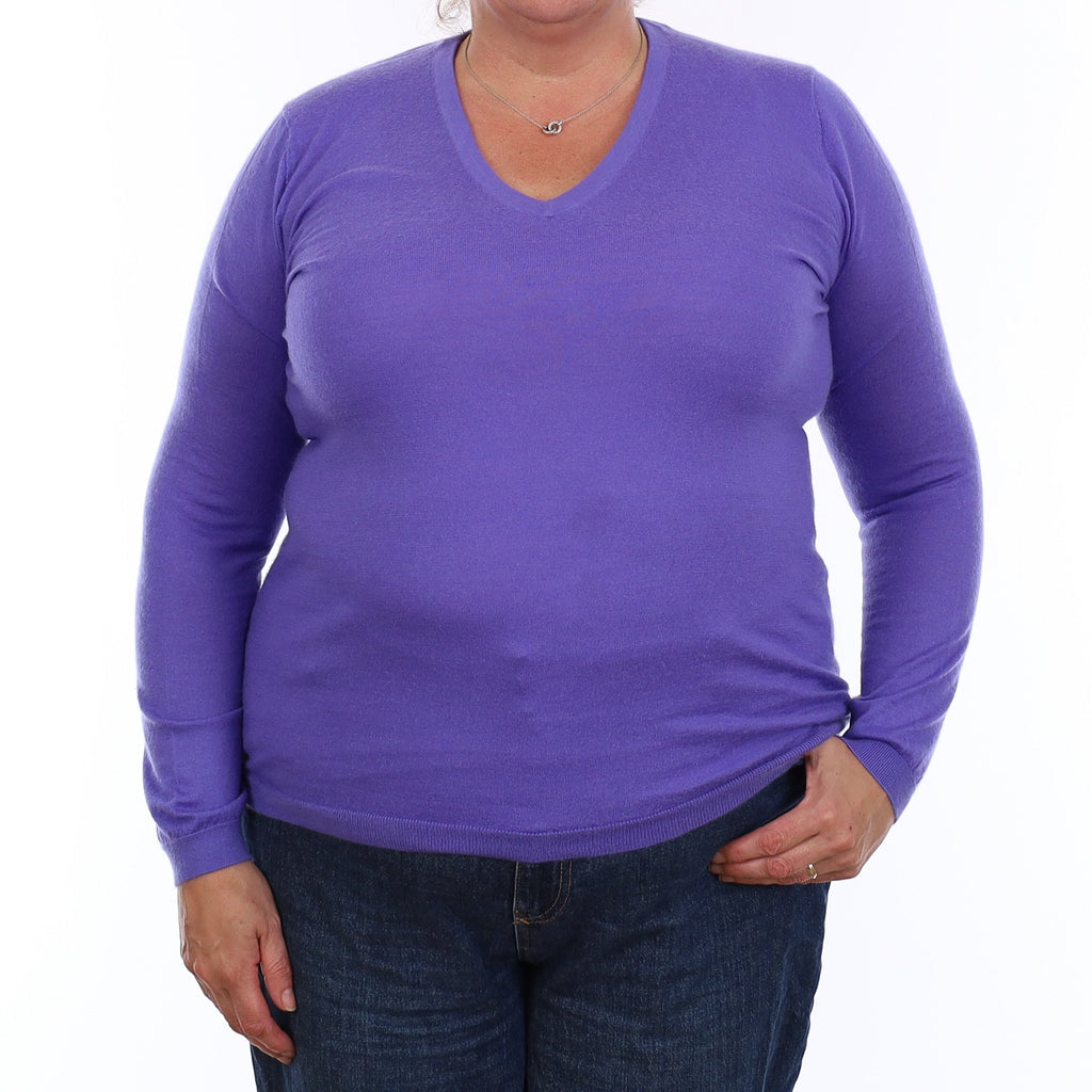 Periwinkle Purple Fine Knit Cashmere V Neck Jumper Extra Large