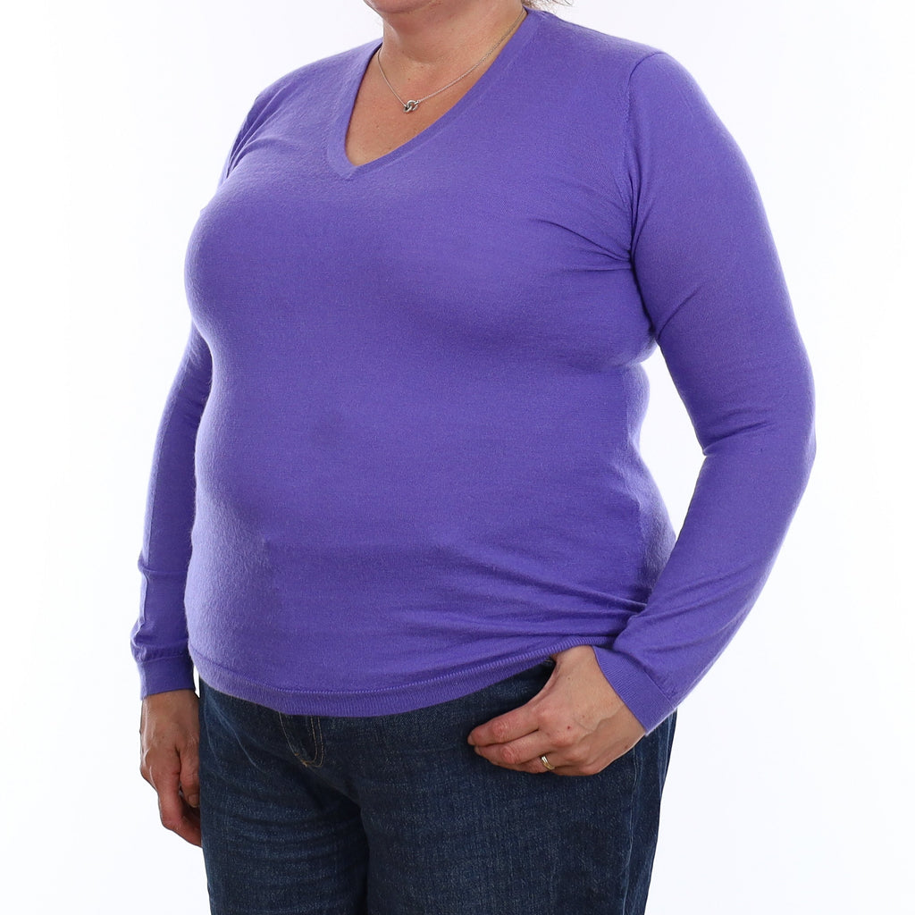 Periwinkle Purple Fine Knit Cashmere V Neck Jumper Extra Large